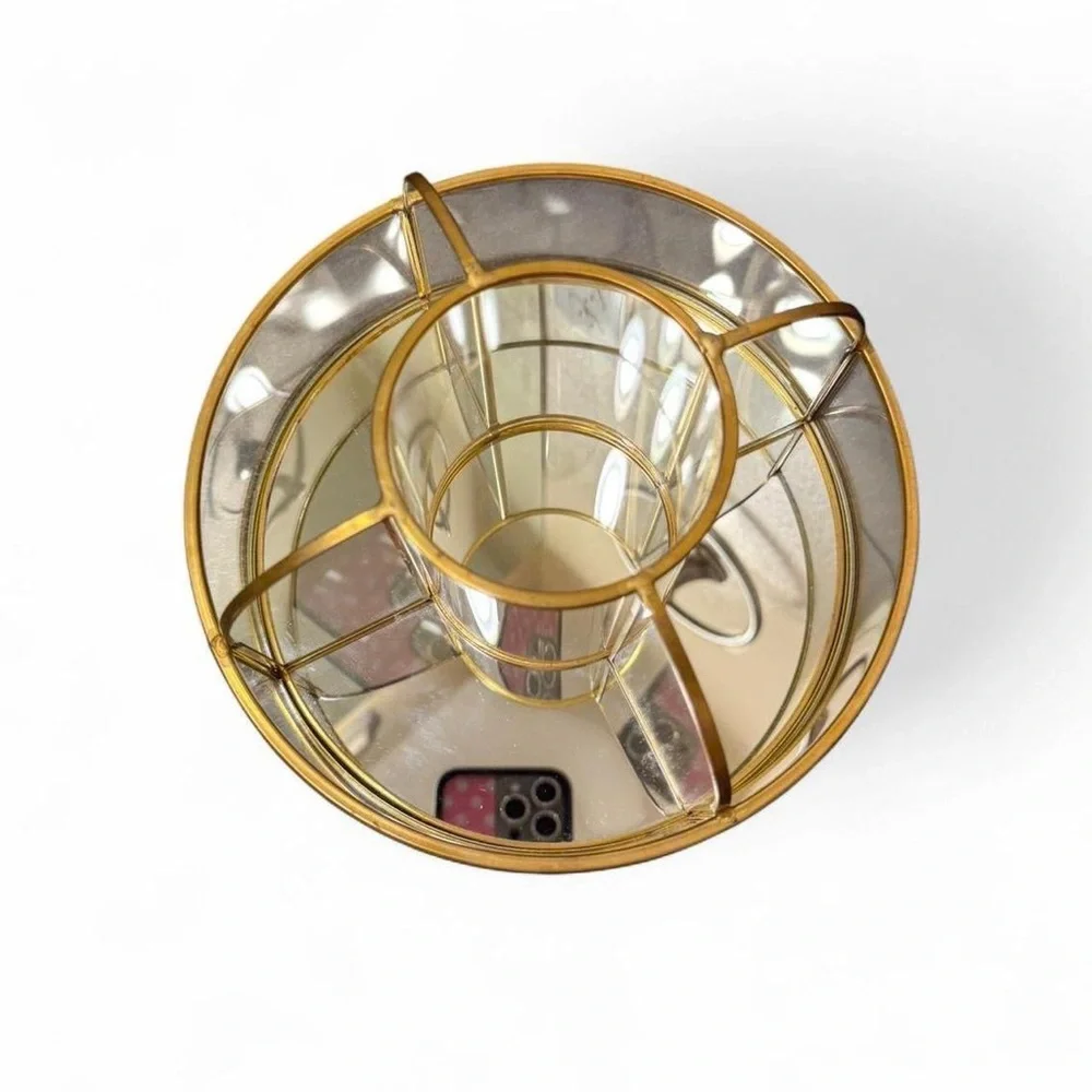 gold metal mirror glass spinning makeup storage organizer!
